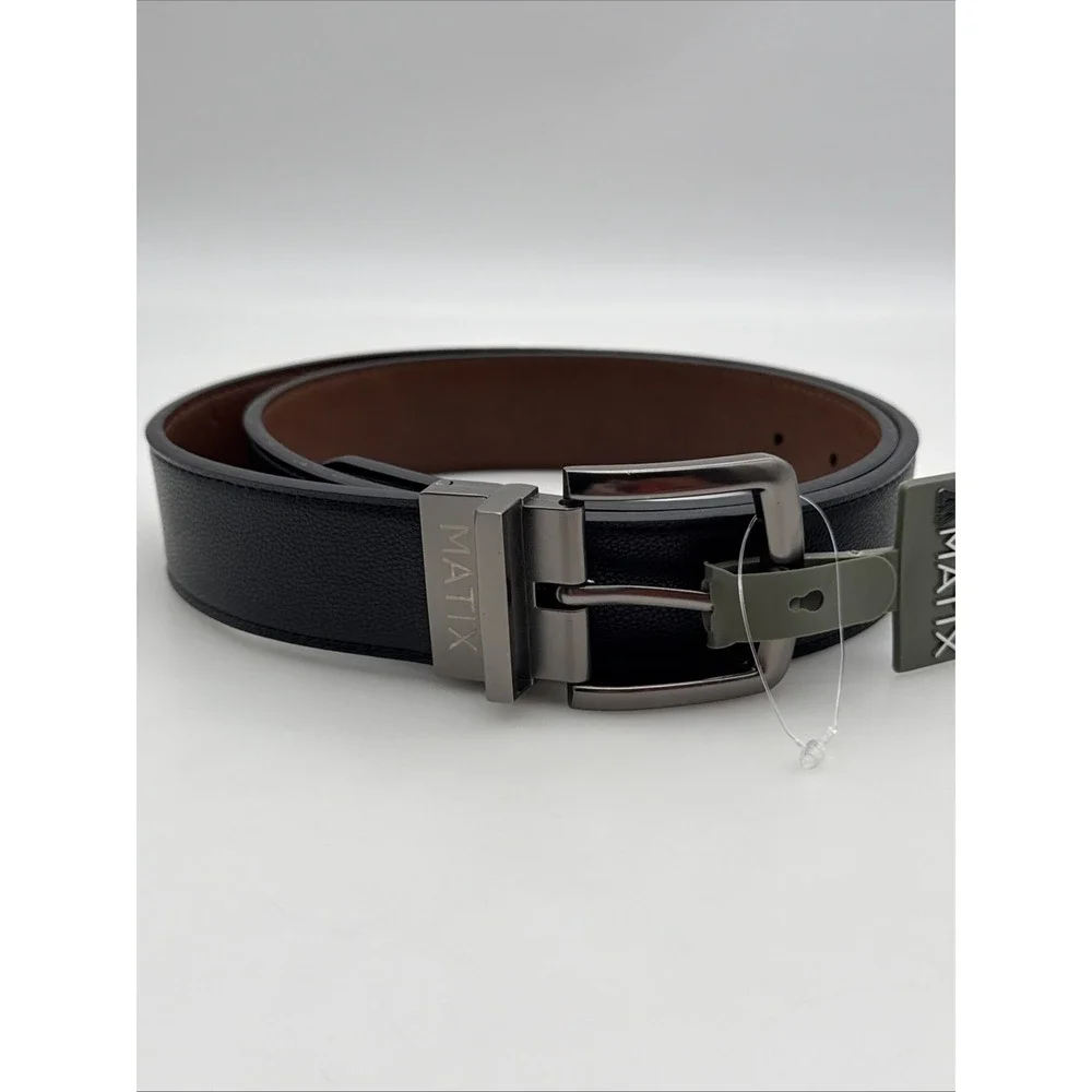 Matix Faux Leather Belt Men's Adult Size 38 Double Sided Black & Cognac New